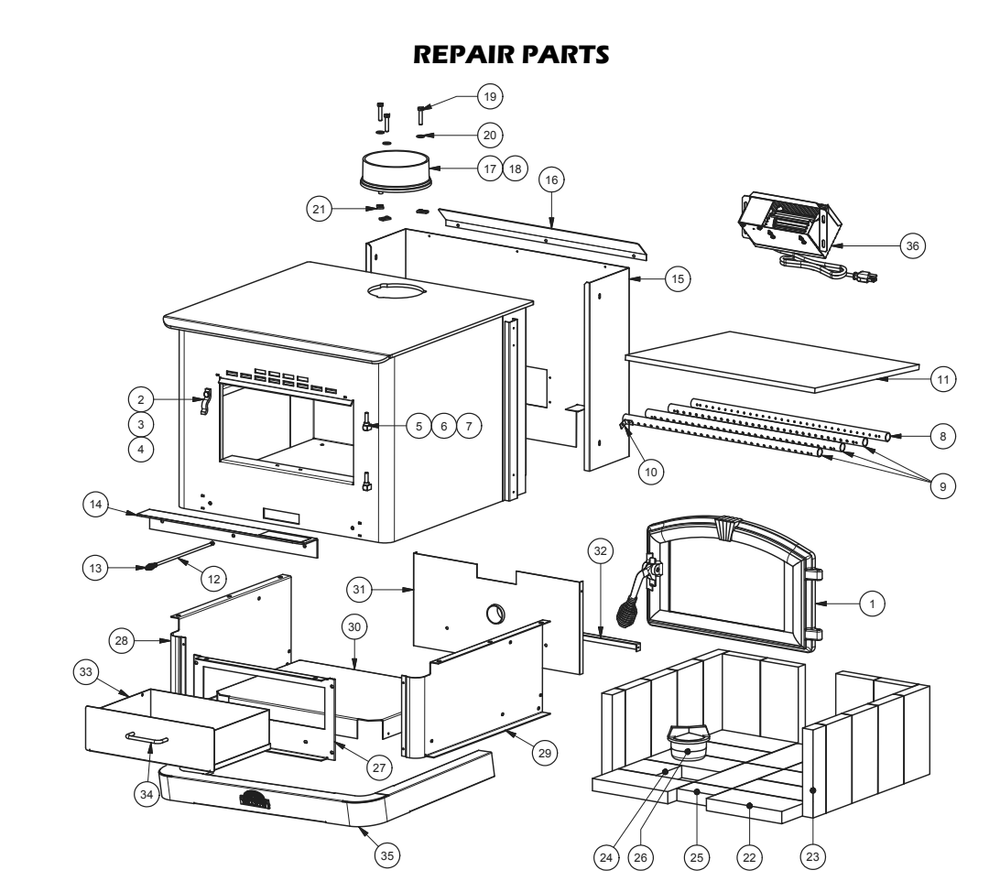 Repair Parts Diagram and Parts List for 3000  US Stove Company Heating Stove